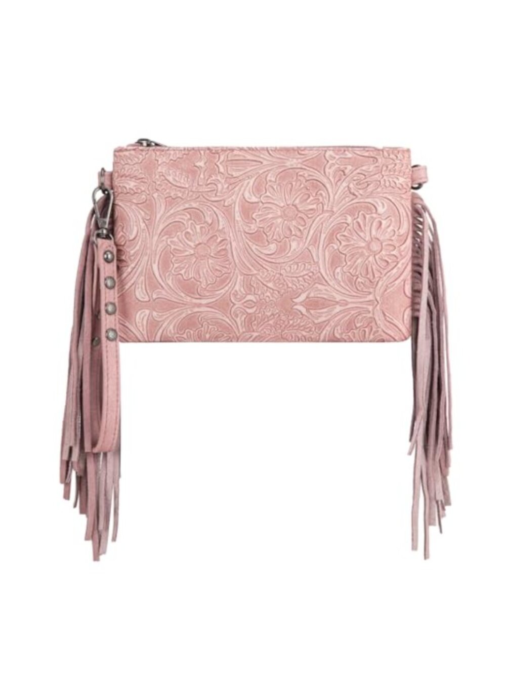 Western Floral Embossed Synthetic Leather Crossbody Wallet Purse Wristlet